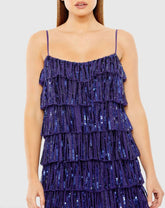 Blue Beaded Strap Sequin Ruffle Mini Dress